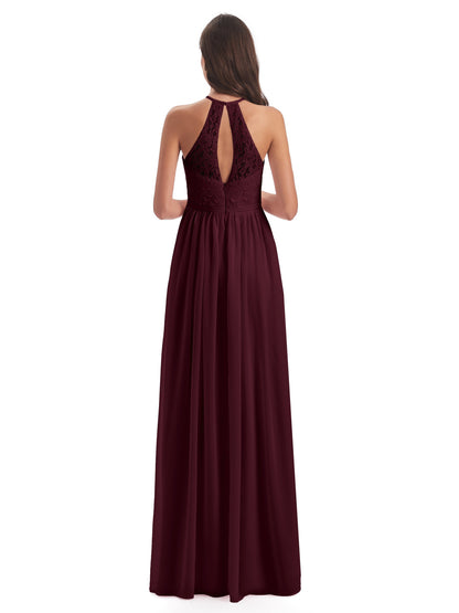 Magdalena Halter Keyhole Lace Long Bridesmaid Dresses