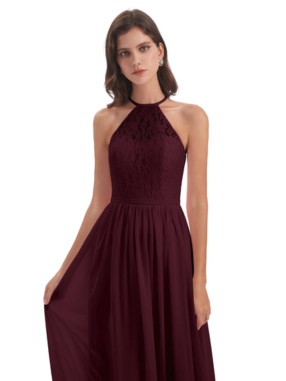 Magdalena Halter Keyhole Lace Long Bridesmaid Dresses