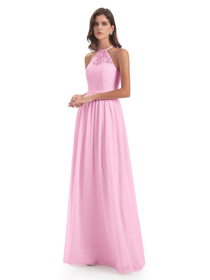 Magdalena Halter Keyhole Lace Long Bridesmaid Dresses
