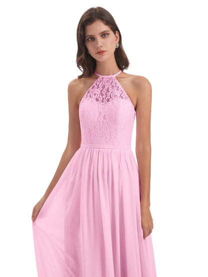 Magdalena Halter Keyhole Lace Long Bridesmaid Dresses