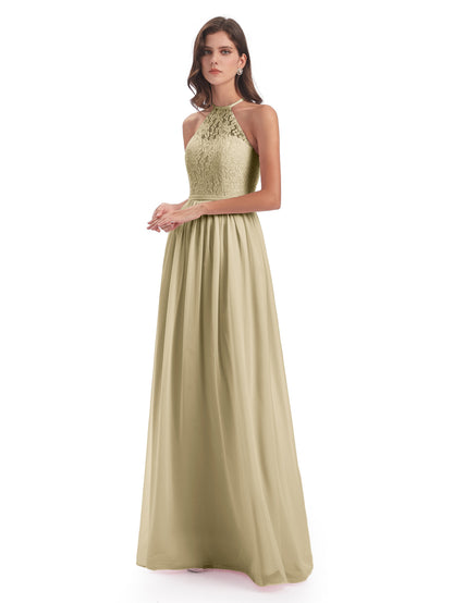 Magdalena Halter Keyhole Lace Long Bridesmaid Dresses