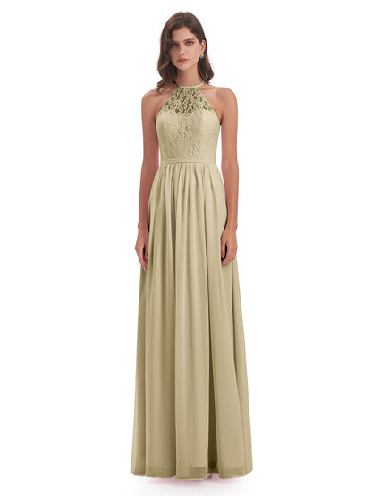 Magdalena Halter Keyhole Lace Long Bridesmaid Dresses