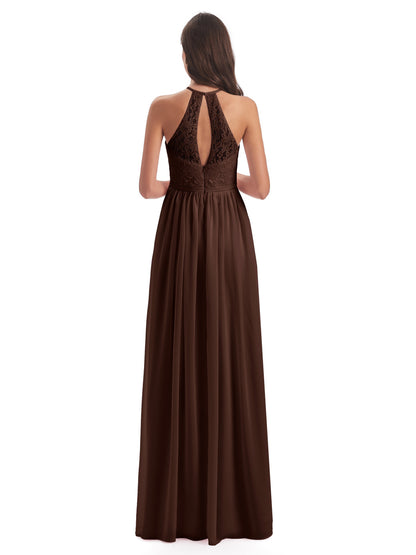 Magdalena Halter Keyhole Lace Long Bridesmaid Dresses