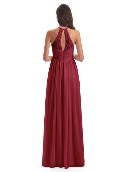 Magdalena Halter Keyhole Lace Long Bridesmaid Dresses
