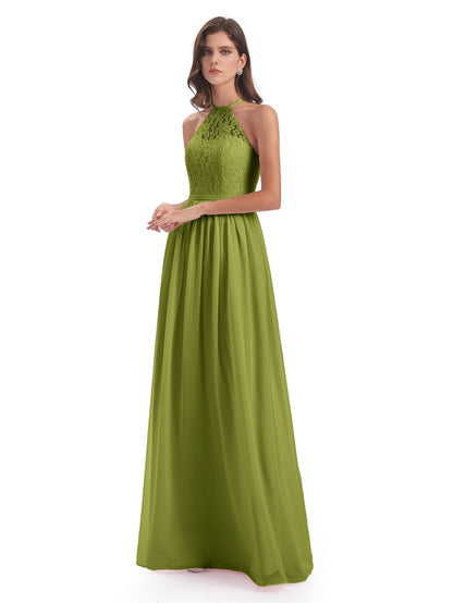 Magdalena Halter Keyhole Lace Long Bridesmaid Dresses