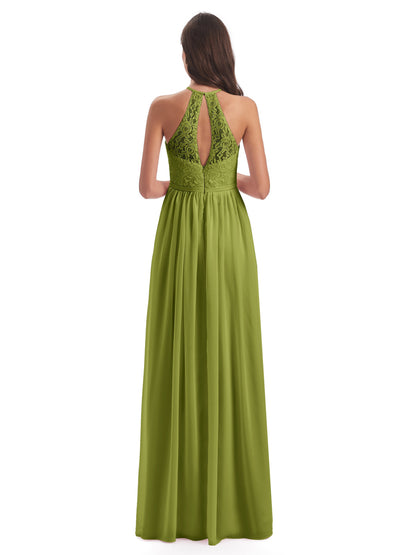Magdalena Halter Keyhole Lace Long Bridesmaid Dresses