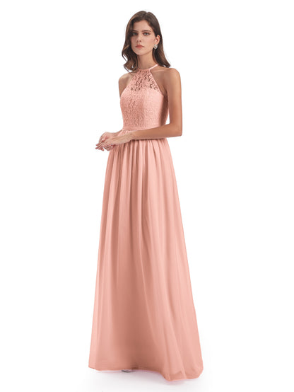 Magdalena Halter Keyhole Lace Long Bridesmaid Dresses