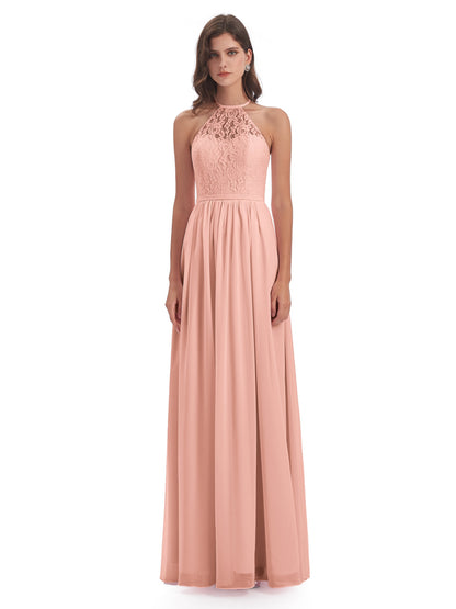 Magdalena Halter Keyhole Lace Long Bridesmaid Dresses