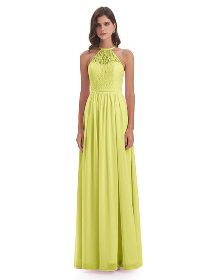 Magdalena Halter Keyhole Lace Long Bridesmaid Dresses