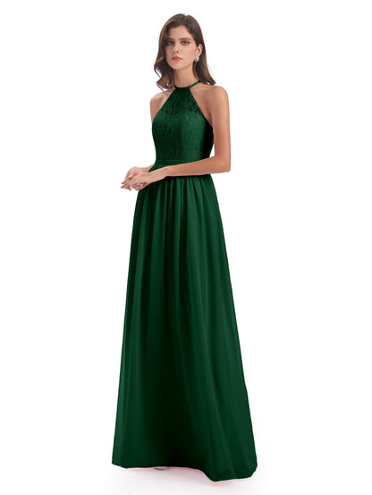 Magdalena Halter Keyhole Lace Long Bridesmaid Dresses