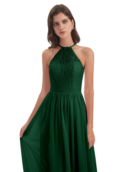 Magdalena Halter Keyhole Lace Long Bridesmaid Dresses