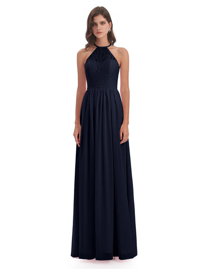 Magdalena Halter Keyhole Lace Long Bridesmaid Dresses