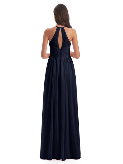 Magdalena Halter Keyhole Lace Long Bridesmaid Dresses