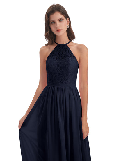 Magdalena Halter Keyhole Lace Long Bridesmaid Dresses