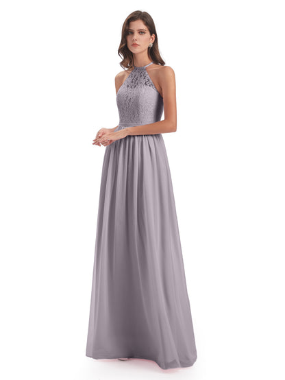 Magdalena Halter Keyhole Lace Long Bridesmaid Dresses