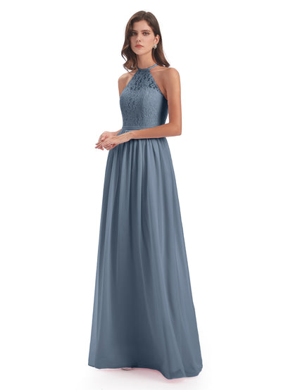 Magdalena Halter Keyhole Lace Long Bridesmaid Dresses