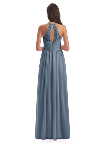 Magdalena Halter Keyhole Lace Long Bridesmaid Dresses