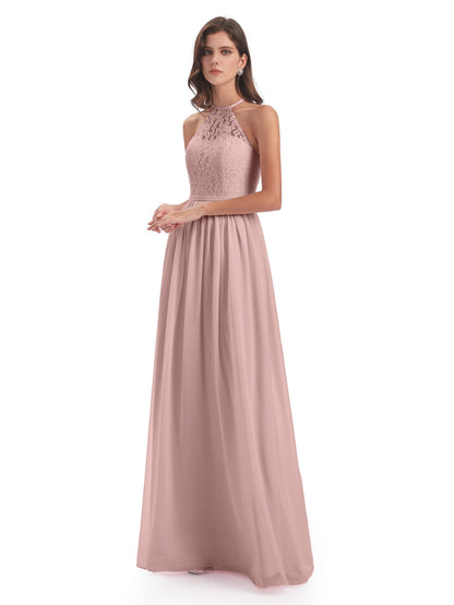 Magdalena Halter Keyhole Lace Long Bridesmaid Dresses