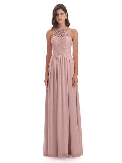 Magdalena Halter Keyhole Lace Long Bridesmaid Dresses
