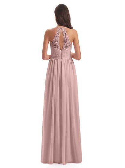 Magdalena Halter Keyhole Lace Long Bridesmaid Dresses
