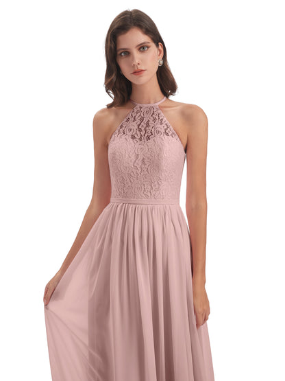 Magdalena Halter Keyhole Lace Long Bridesmaid Dresses