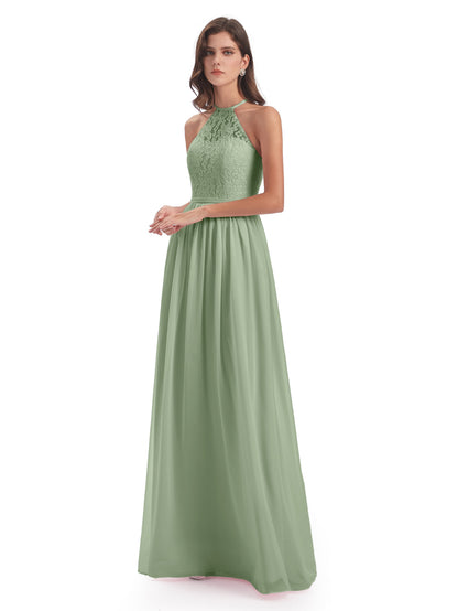 Magdalena Halter Keyhole Lace Long Bridesmaid Dresses