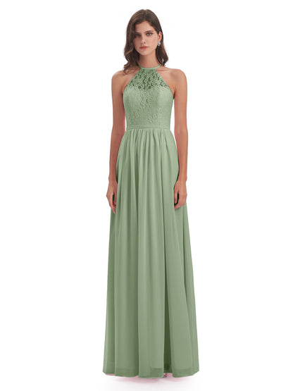 Magdalena Halter Keyhole Lace Long Bridesmaid Dresses