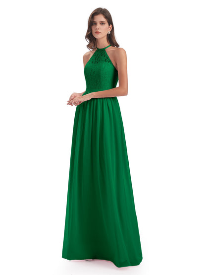 Magdalena Halter Keyhole Lace Long Bridesmaid Dresses