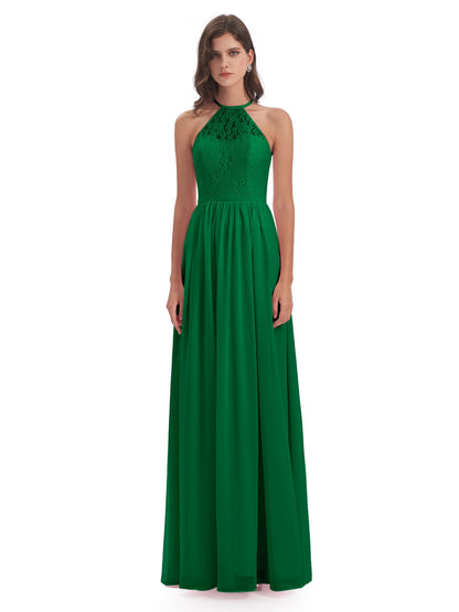 Magdalena Halter Keyhole Lace Long Bridesmaid Dresses