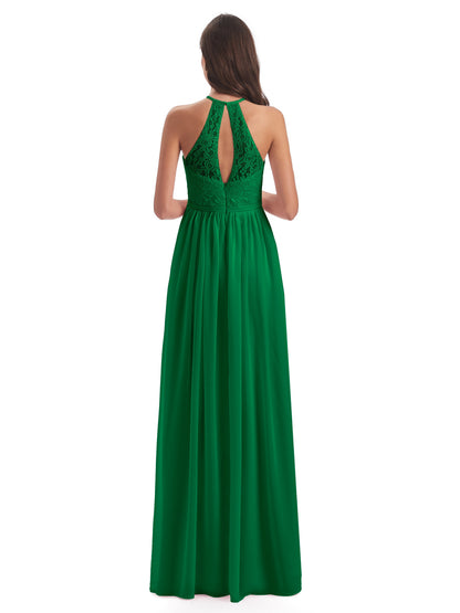 Magdalena Halter Keyhole Lace Long Bridesmaid Dresses
