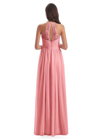Magdalena Halter Keyhole Lace Long Bridesmaid Dresses