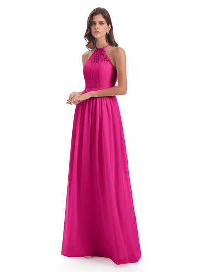 Magdalena Halter Keyhole Lace Long Bridesmaid Dresses