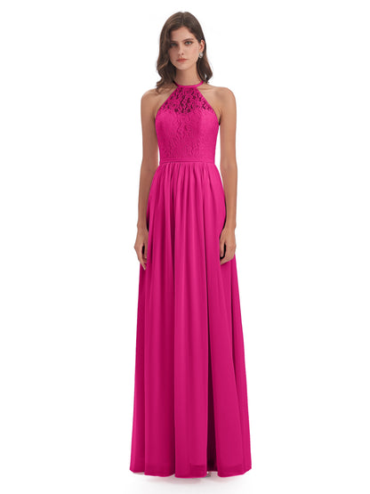 Magdalena Halter Keyhole Lace Long Bridesmaid Dresses