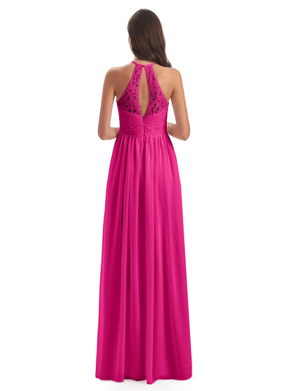 Magdalena Halter Keyhole Lace Long Bridesmaid Dresses