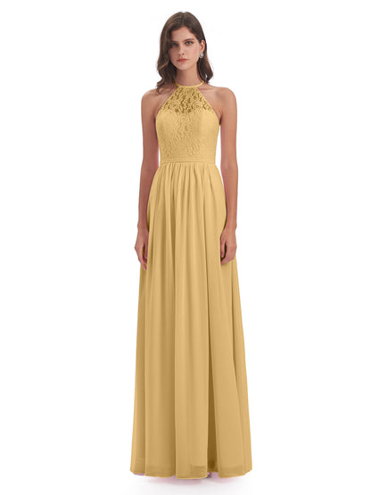 Magdalena Halter Keyhole Lace Long Bridesmaid Dresses
