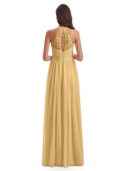 Magdalena Halter Keyhole Lace Long Bridesmaid Dresses