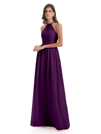 Magdalena Halter Keyhole Lace Long Bridesmaid Dresses
