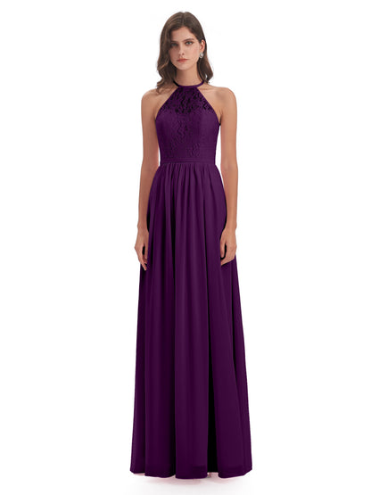 Magdalena Halter Keyhole Lace Long Bridesmaid Dresses