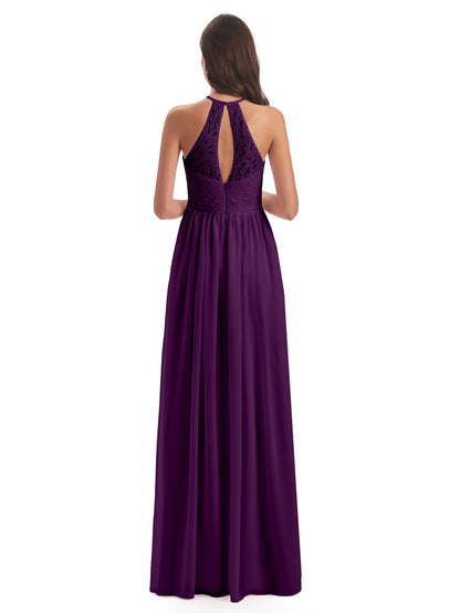 Magdalena Halter Keyhole Lace Long Bridesmaid Dresses