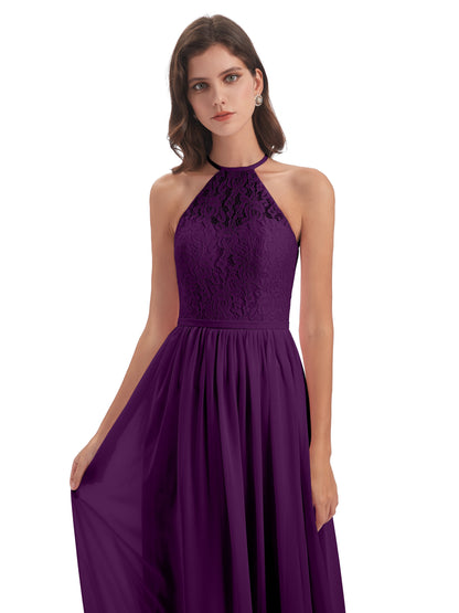 Magdalena Halter Keyhole Lace Long Bridesmaid Dresses