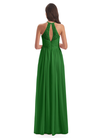 Magdalena Halter Keyhole Lace Long Bridesmaid Dresses