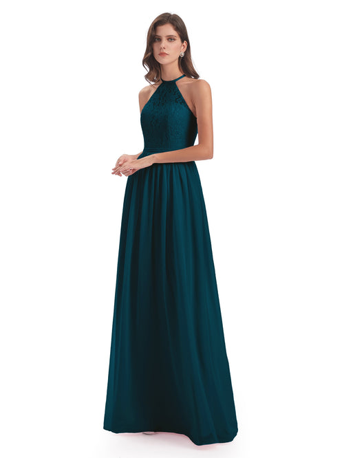 Magdalena Halter Keyhole Lace Long Bridesmaid Dresses