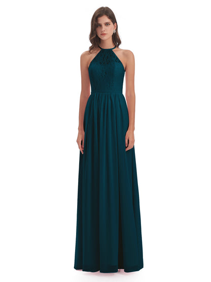 Magdalena Halter Keyhole Lace Long Bridesmaid Dresses