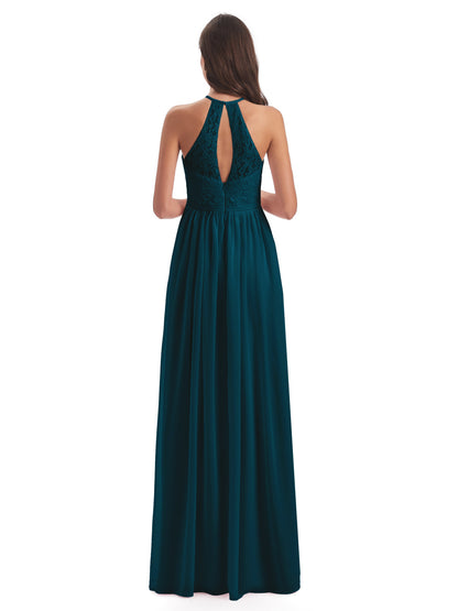 Magdalena Halter Keyhole Lace Long Bridesmaid Dresses