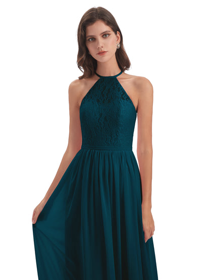 Magdalena Halter Keyhole Lace Long Bridesmaid Dresses