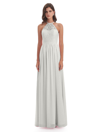 Magdalena Halter Keyhole Lace Long Bridesmaid Dresses