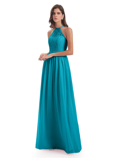 Magdalena Halter Keyhole Lace Long Bridesmaid Dresses