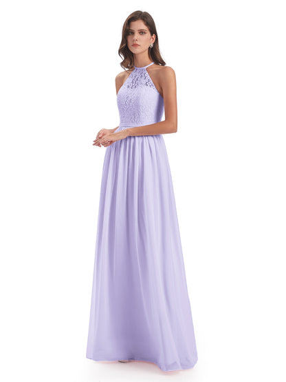 Magdalena Halter Keyhole Lace Long Bridesmaid Dresses