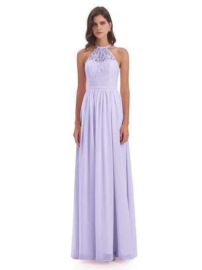 Magdalena Halter Keyhole Lace Long Bridesmaid Dresses