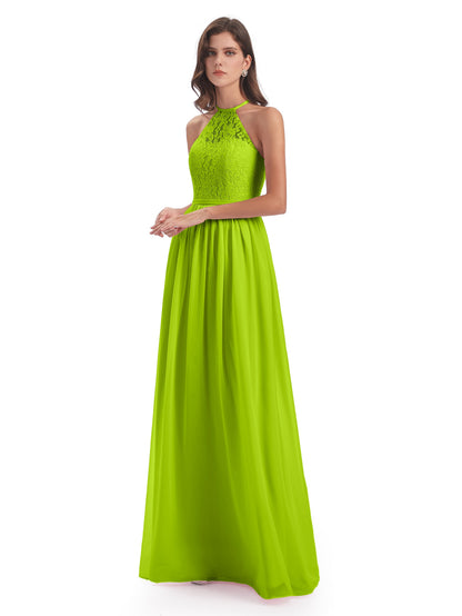 Magdalena Halter Keyhole Lace Long Bridesmaid Dresses